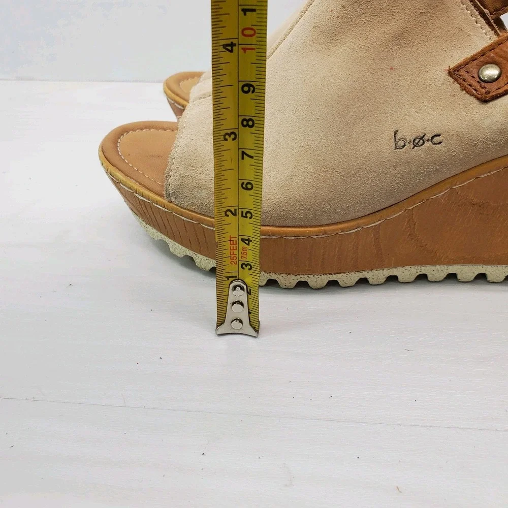 Boc Noelle Suede Leather Wedge Shoes Womens 8M Tan Sandals Sling Back Fast Ship